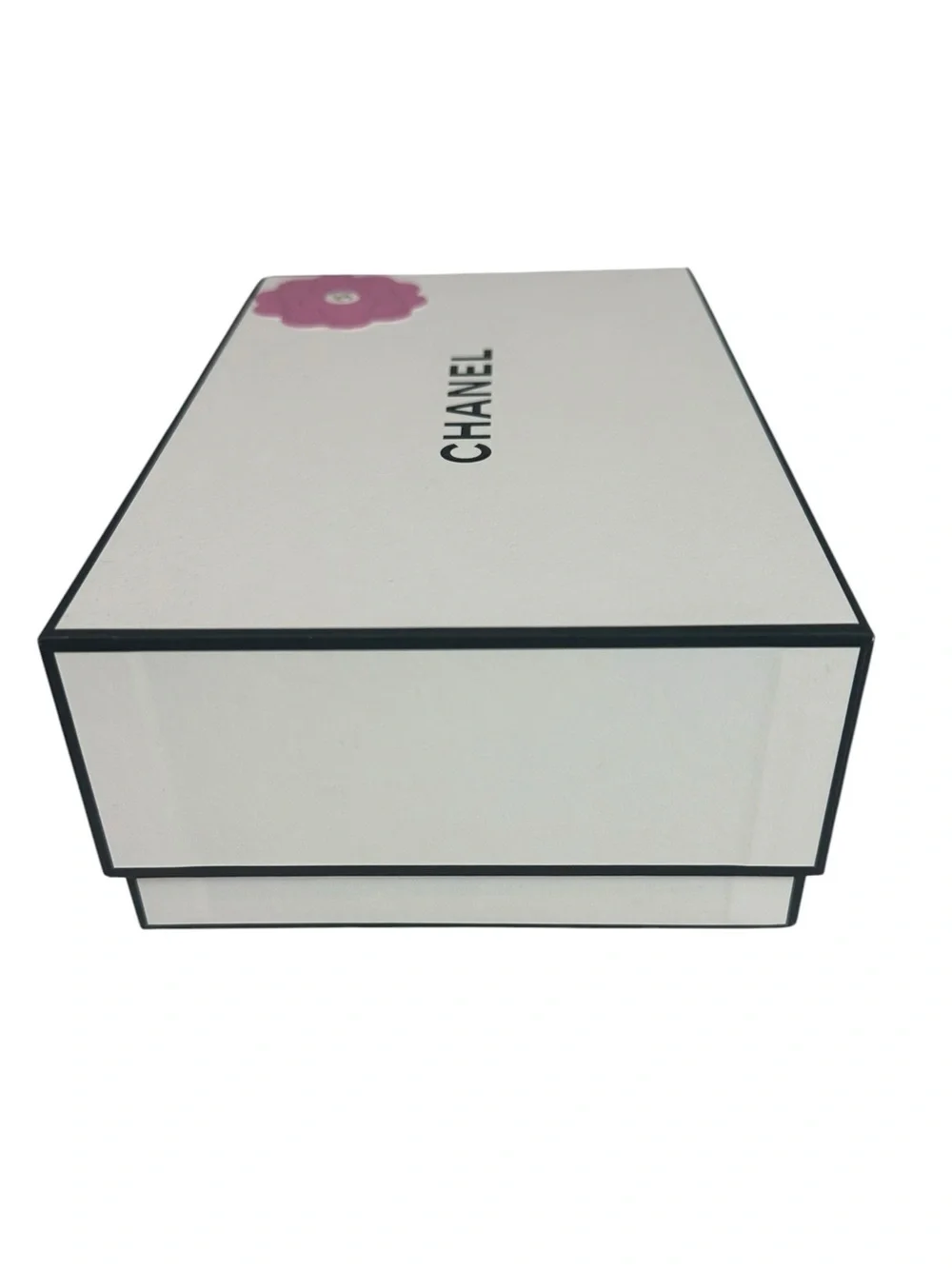 CHANEL White Gift Box with Pink Camellia Accent